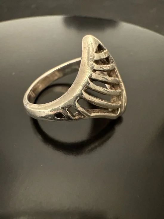 Sterling Silver Sculptural Cutout Ring Size 7 - Modernist Dome Openwork 925 - Picture 3 of 7